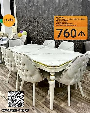 Mətbəx üçün, Açılan, Dördbucaq masa, 6 stul