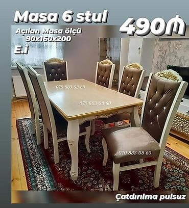 ag masa: Mebel dəsti: açılan masa + 6 stul - Masa ölçüsü (açılan): 90 x 160 x — 1