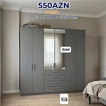 Dolab – modern dizaynlı, boz rəng. Ölçülər: Dərinlik 47 sm × Hündürlük