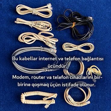 simsiz internet modemleri: İnternet və telefon bağlantısı üçün müxtəlif kabel dəsti. Tərkib: - — 1