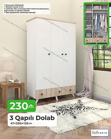 3 qapılı geyim dolabı - Ölçü: 47 × 200 × 120 sm - Material: 18 mm — 1