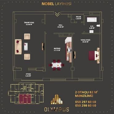 bina evi yeni tikili: 2 otaqlı, Yeni tikili, m. Həzi Aslanov, 82 kv. m — 1