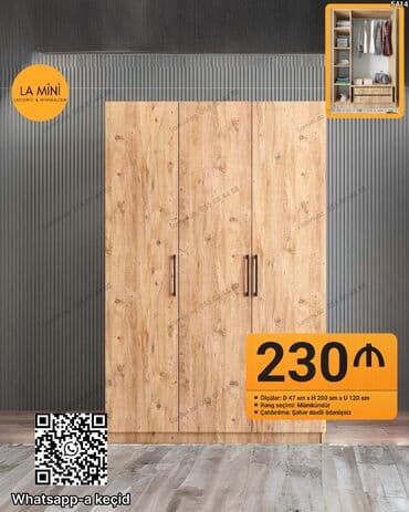 Açılan, 3 qapılı Düz dolab, Qarderob, paltar dolabı