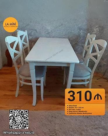 Mətbəx üçün, Açılmayan, Dördbucaq masa, 4 stul