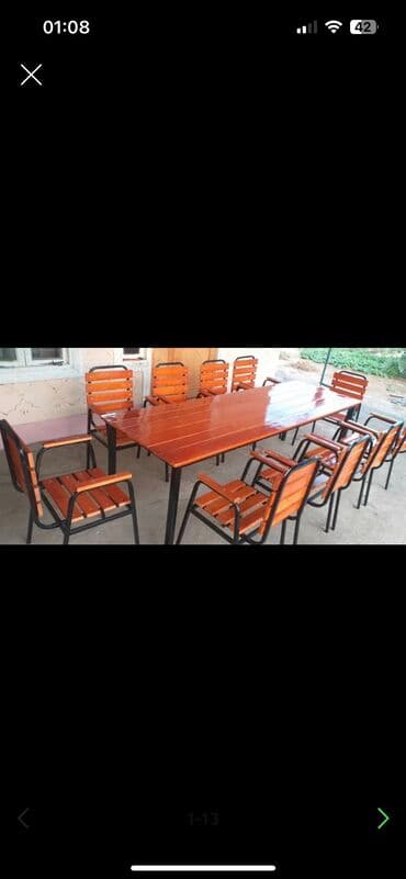 stol stul işlenmiş: Yeni, Kvadrat masa, Açılmayan, Skameykalar ilə, Taxta, Azərbaycan — 20