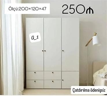 Ağ rəngli, minimalist üslubda paltar şkafı. - Ölçü: 200 × 120 × 47 sm