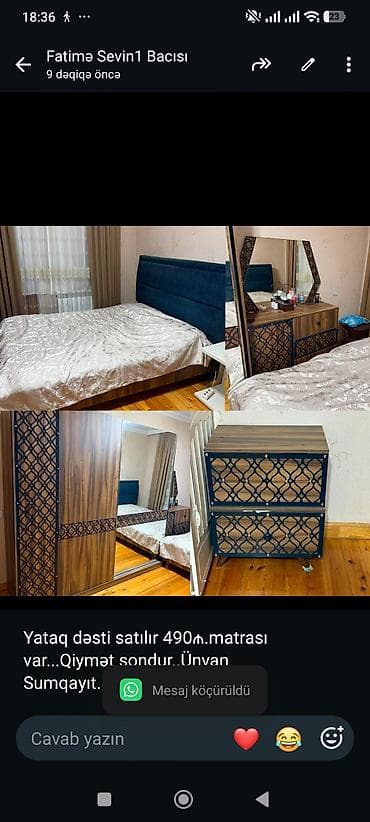 Yataq dəsti satılır 490₼.matrası var. Qiymət sondur. Ünvan