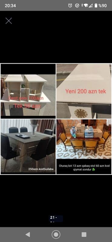 ikinci el şfaner: Masa stol stul sekillerde qiymət məlumat qeyd olunub unvan Gence — 5