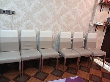 ev qapilari 2021: Yemək otağı üçün dəst: 6 ədəd stul + 1 ədəd divan + 1 ədəd pouf - — 1