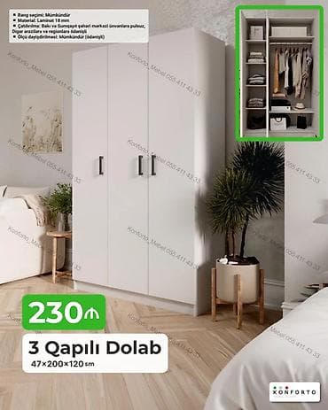 3 qapılı paltar dolabı – 47×200×120 sm - Rəng seçimi: mümkündür - lalafo.az -da 3 qapılı paltar dolabı – 47×200×120 sm - Rəng seçimi: mümkündür -