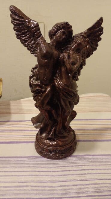 ev ucun heykəllər: Bürünc rəngli dekorativ heykəl – qanadlı mələk kompozisiyası - — 1