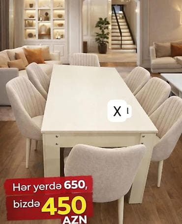 Ağ rəngli yemək masası və 6 ədəd stul dəsti. - Minimalist, müasir