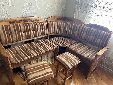 metbex stulları: Künc yemək otağı dəsti - Material: təbii ağac karkas, oyma dekorlu — 2