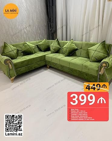 Künc divan, Açılan, Bazalı, Vеlur parça, Şəhərdaxili pulsuz çatdırılma — 1