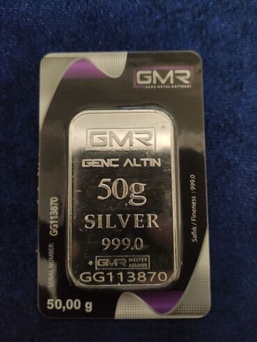 gümüş pul: Məhsul: GMR (Genç Metal Rafinerisi) gümüş külçə - Marka: GMR – Genç — 1