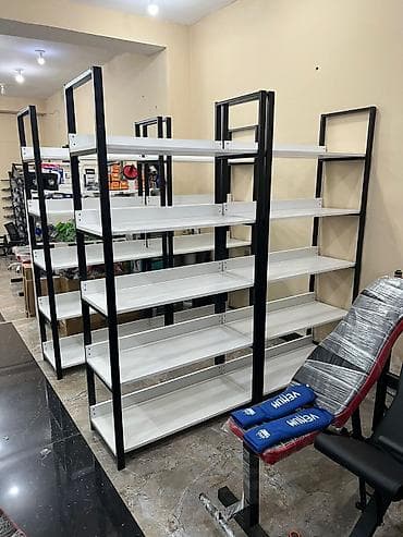 mini pec: Mağaza üçün metal rəf sistemi - Konstruksiya: Qara metal karkas, ağ — 5