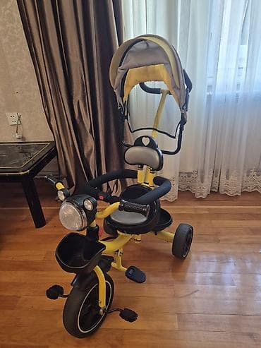 velo disk: Uşaq üçtəkərli velosipedi – çoxfunksiyalı model - Rəng: sarı/qara - — 1