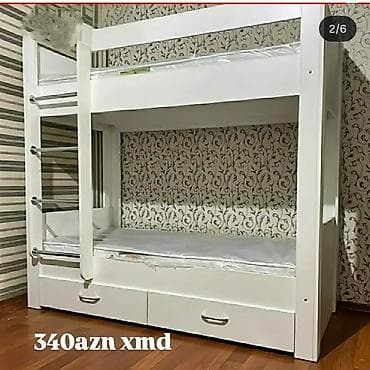 İki mərtəbəli uşaq çarpayıları – ağ rəngdə, müasir dizayn