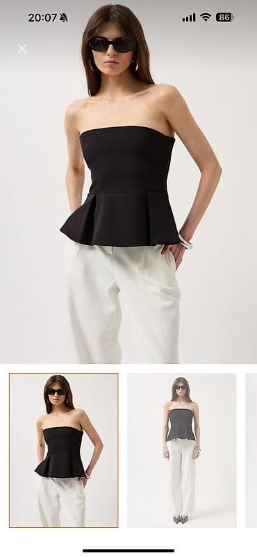 Qadın strapless top – peplum kəsim - Rəng: qara - Model: strapless — 1