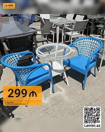 Yumru masa, 2 stul, Açılmayan, Stullar ilə, Həsir toxunuşlu — 1