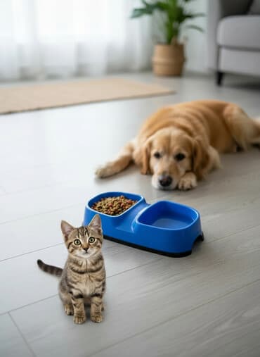 pişik cantasi: Mavi rəngli ikigözlü heyvan yem qabı - Material: yüngül və davamlı — 1