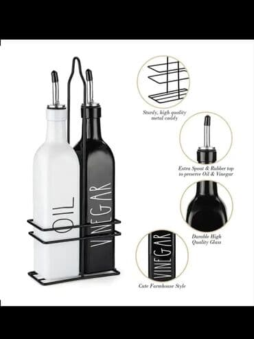 Süfrə qab-qacaqı: Mətbəx üçün yağ və sirkə dispenser dəsti - 2 ədəd şüşə butulka: biri — 6