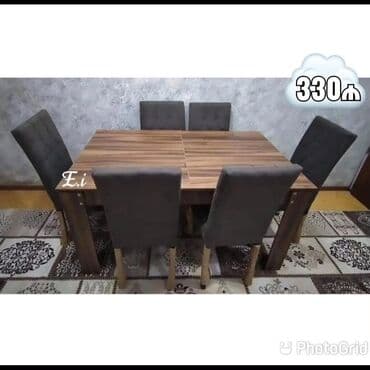 laminat qiyməti: Qonaq otağı üçün, Yeni, Açılan, Dördbucaq masa, 6 stul — 9