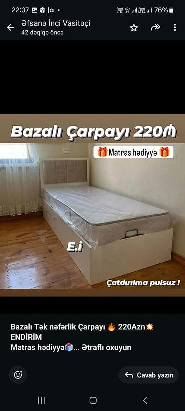 islenmis matras: Birnəfərlik, Bazalı, Pulsuz matras, Siyirməsiz, Azərbaycan — 6
