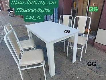 ev stullari: Masa dəsti – 128 AZN Ağ rəngli, sadə və zərif dizayna malik yemək — 1