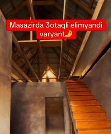 masazirda heyet evleri 2021: Masazırda A-frame tipli yarım tikili ev. 2 mərtəbəli planlama, 3 otaq — 9