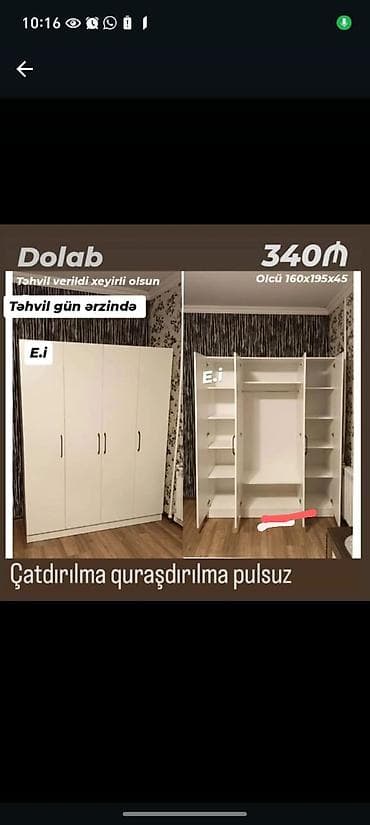4 qapılı, Ağ, Açılan, Düz dolab lalafo.az -da 4 qapılı, Ağ, Açılan, Düz dolab