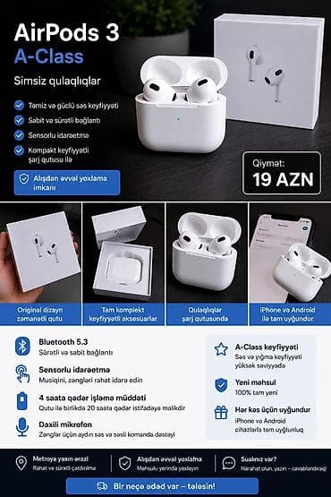 Yeni Simsiz (Bluetooth) Qulaqcıqlar, Apple, rəng - Ağ