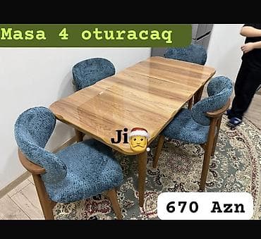 Mətbəx üçün, Açılmayan, Dördbucaq masa, 4 stul