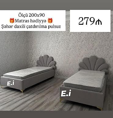 matrazlar: Məhsul: Yumşaq başlıqlı tək nəfərlik çarpayı - Ölçü: 200 x 90 sm - — 1