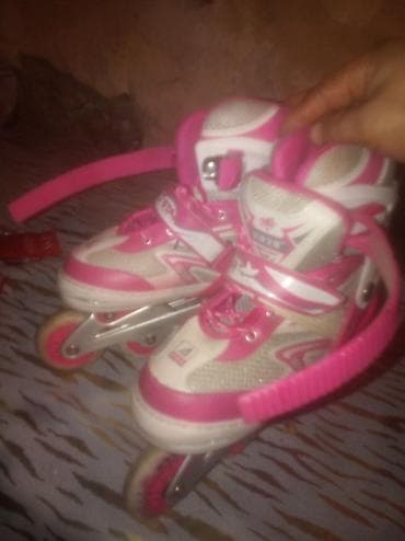 Uşaq üçün təkərli konki (inline skates) - Rəng: çəhrayı-ağ - Tip: 3