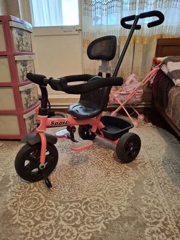 трехколесный велосипед с ручкой: Uşaq üçtəkərli velosipedi – “Sport” modeli, çəhrayı rəng — 2