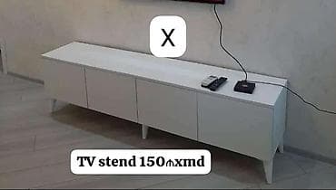 TV stend – 150 sm uzunluq - Minimalist dizaynlı, ağ rəngdə TV altlığı