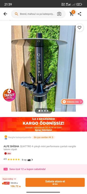 glo nədir: Alfe Shisha Performance nərgilə dəsti - Model: QUATTRO gövdə - — 5