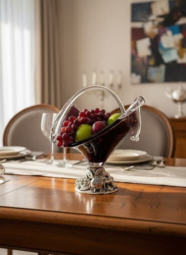 meyvə vitrin: Bənövşəyi-rəngli dekorativ şüşə qab (cütlük) - Material: qalın şüşə — 1