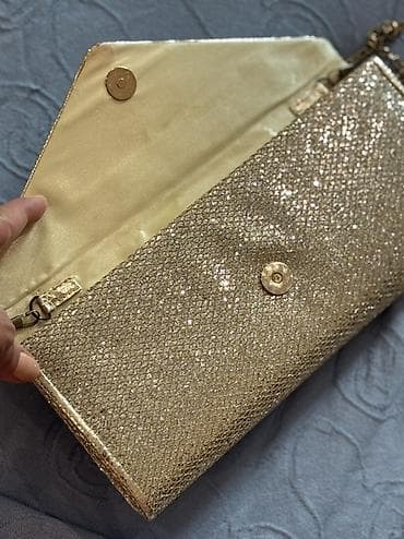 termo canta: Qızılı rəngli zəncirli clutch/çanta - Rəng: metalik qızılı, parıltılı — 2