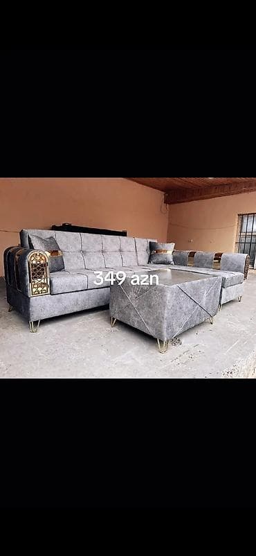 yonca toxum: Künc divan dəsti – boz rəng, qızılı detallar ilə - L‑şəkilli künc — 1