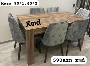 Qonaq otağı üçün, Yeni, Açılan, Dördbucaq masa, 6 stul
