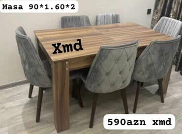 Masa və oturacaq dəstləri: Qonaq otağı üçün, Yeni, Açılan, Dördbucaq masa, 6 stul — 1