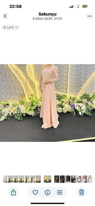 Zərif ziyafət/libas – açıq pudra rəngi - Model: asimmetrik birçiyin