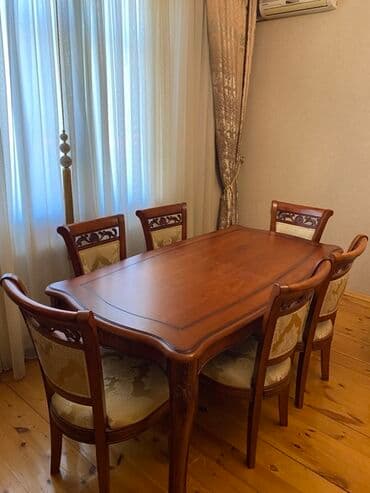 ikinci əl mətbəx stolu: Qonaq otağı üçün, Açılmayan, Dördbucaq masa, 6 stul — 2