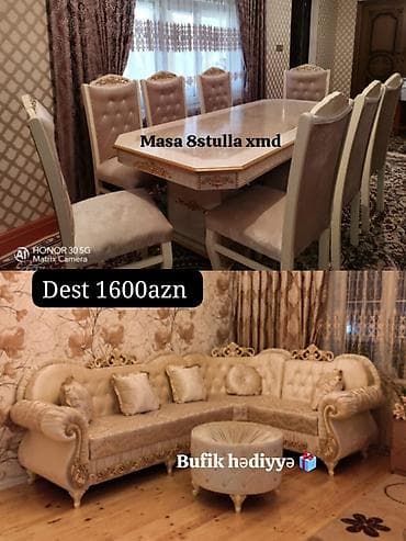 Klassik üslubda qonaq otağı dəsti. Tərkibi: - Yemək masası + 8 ədəd