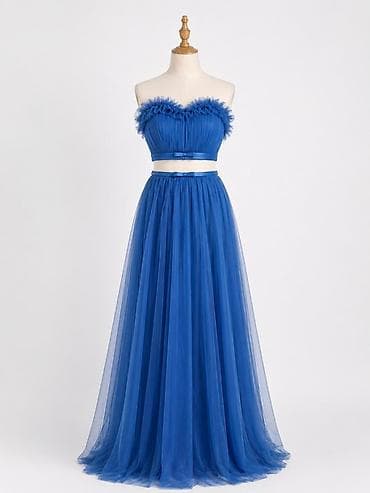 İki hissəli mavi axşam geyimi - Üst hissə: Straplez, ürək formalı