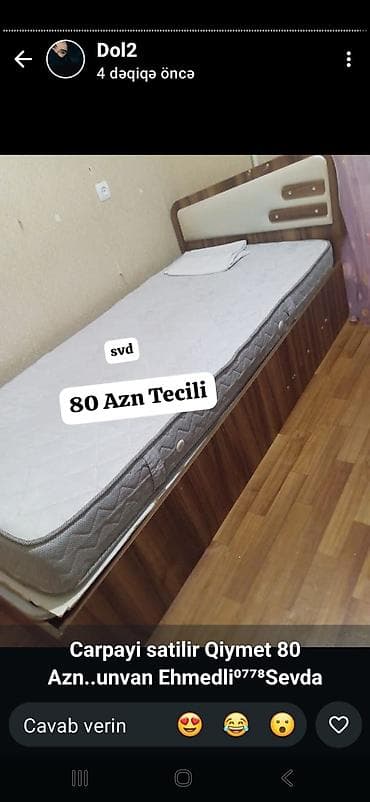 Çarpayılar: İşlənmiş, Təknəfərlik çarpayı, Matras ilə, Siyirməli — 1