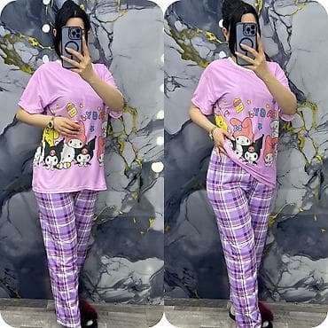 Gecəliklər: Qadınlar üçün iki hissəli ev geyimi dəstləri - Model: qısaqol, rahat — 4