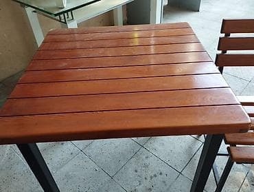 taxta stol stul: Mətbəx üçün, İşlənmiş, Açılmayan, Kvadrat masa, 6 stul — 4